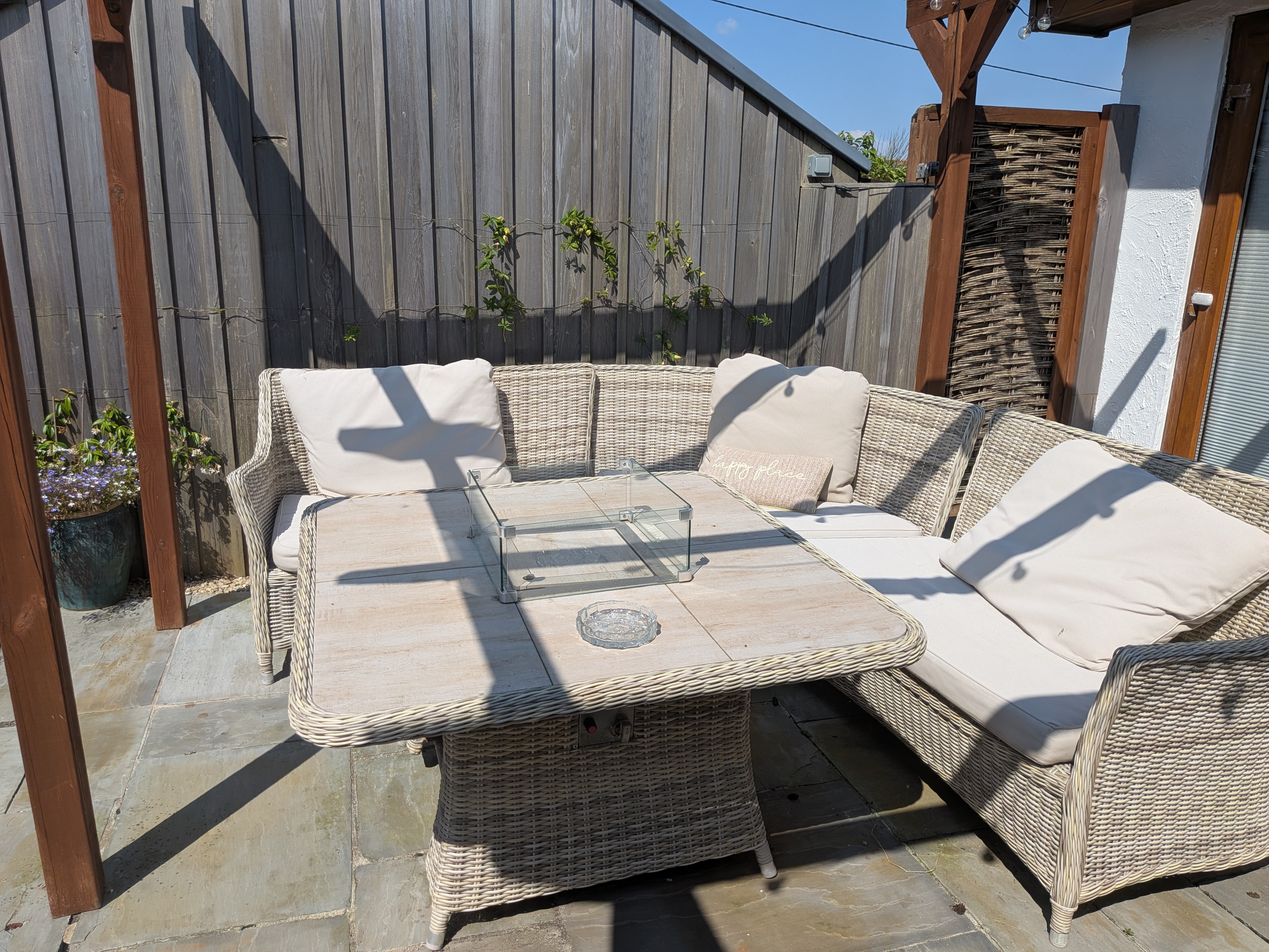 Outdoor sofa seating on the patio