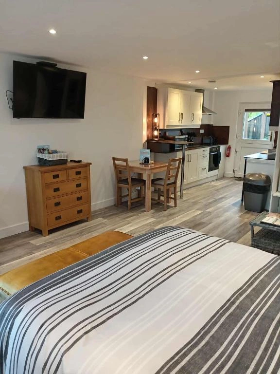 Studio with flat screen smart TV